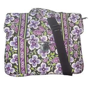 Vera Bradley Attache Laptop Messenger Bag Plum Petals Retired 14x12x4